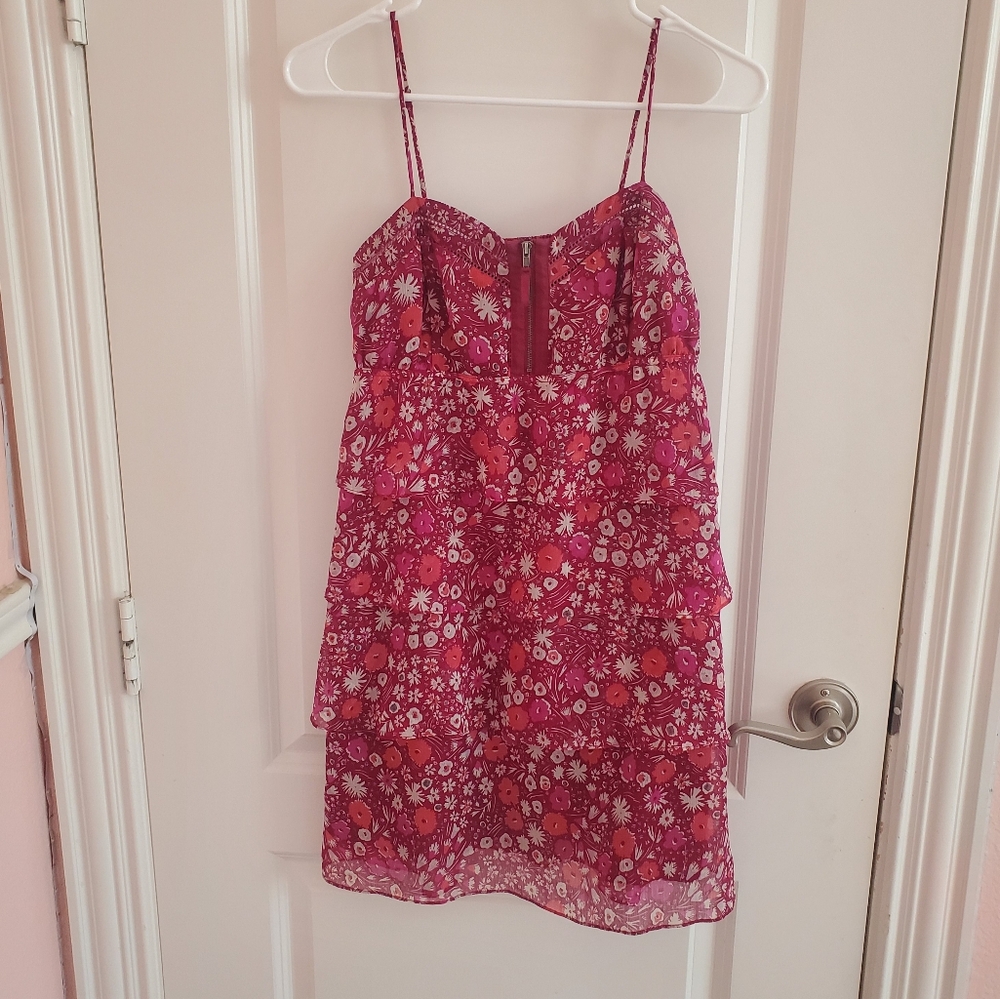 American Eagle Pink Floral Tiered Ruffle Dress